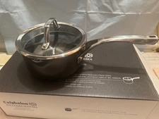 Williams Sonoma  "ELITE" BY CALPHALON 2 QT HARD ANODIZED SAUCEPAN / STRAINER LID