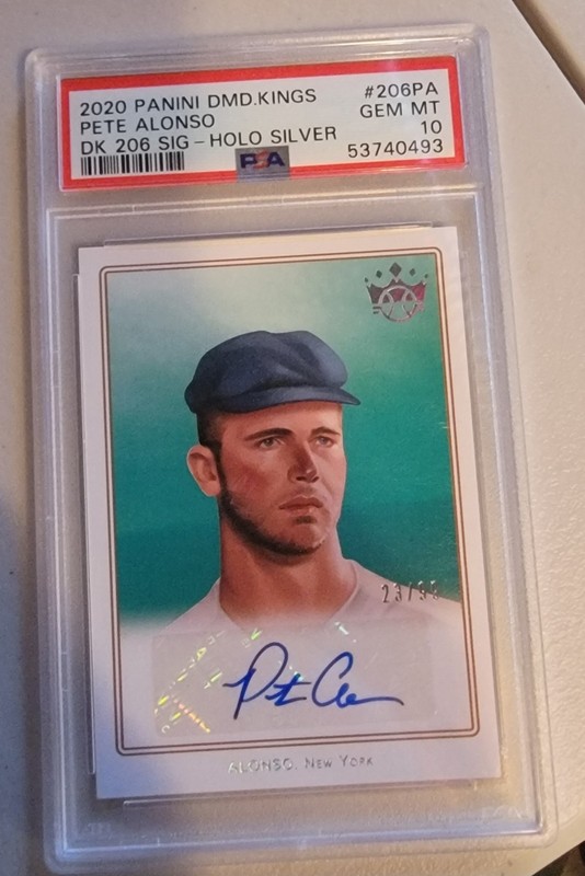 2020 Panini Diamond Kings DK 206 Signatures Pete Alonso 206-8 Holo Silver PSA 10