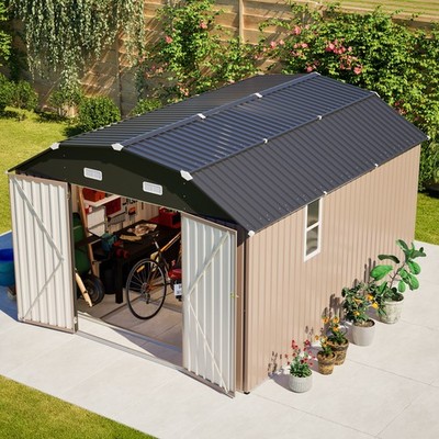10' x 12' Metal Outdoor Storage Shed with Floor Frame Kit Tool Shed Heavy Duty