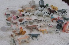 Lot of 40 Vtg mostly plastic Farm Animals Toys Pig Turkey Calf Horse Cowboys