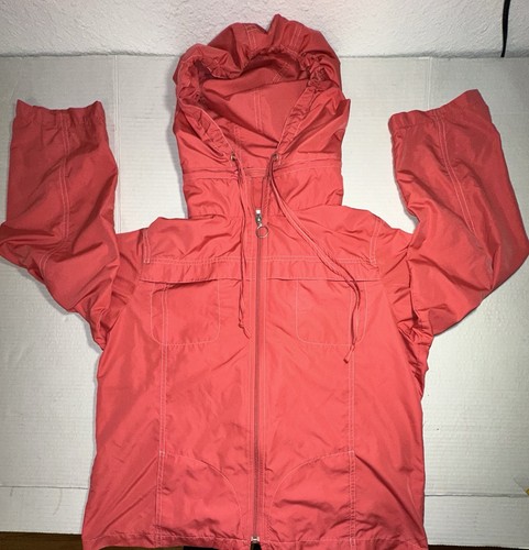 Talbots Jacke Damen Größe Medium P lachs Kapuze durchgehender Reißverschluss Windbreaker Regenmantel - Bild 3 von 13