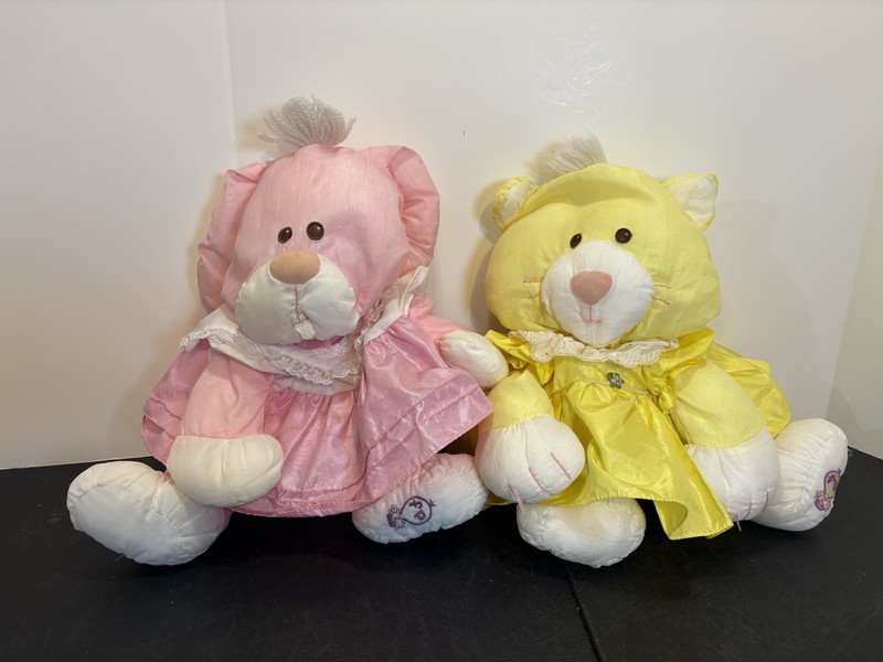Vintage Fisher Price Puffalump Yellow Cat & Pink Bunny 1980’s 