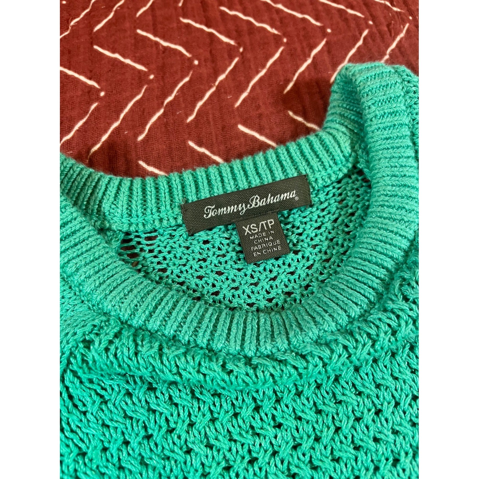 Tommy Bahama Turquoise Knit Sweater Pullover Long Sleeve Mesh XS TP