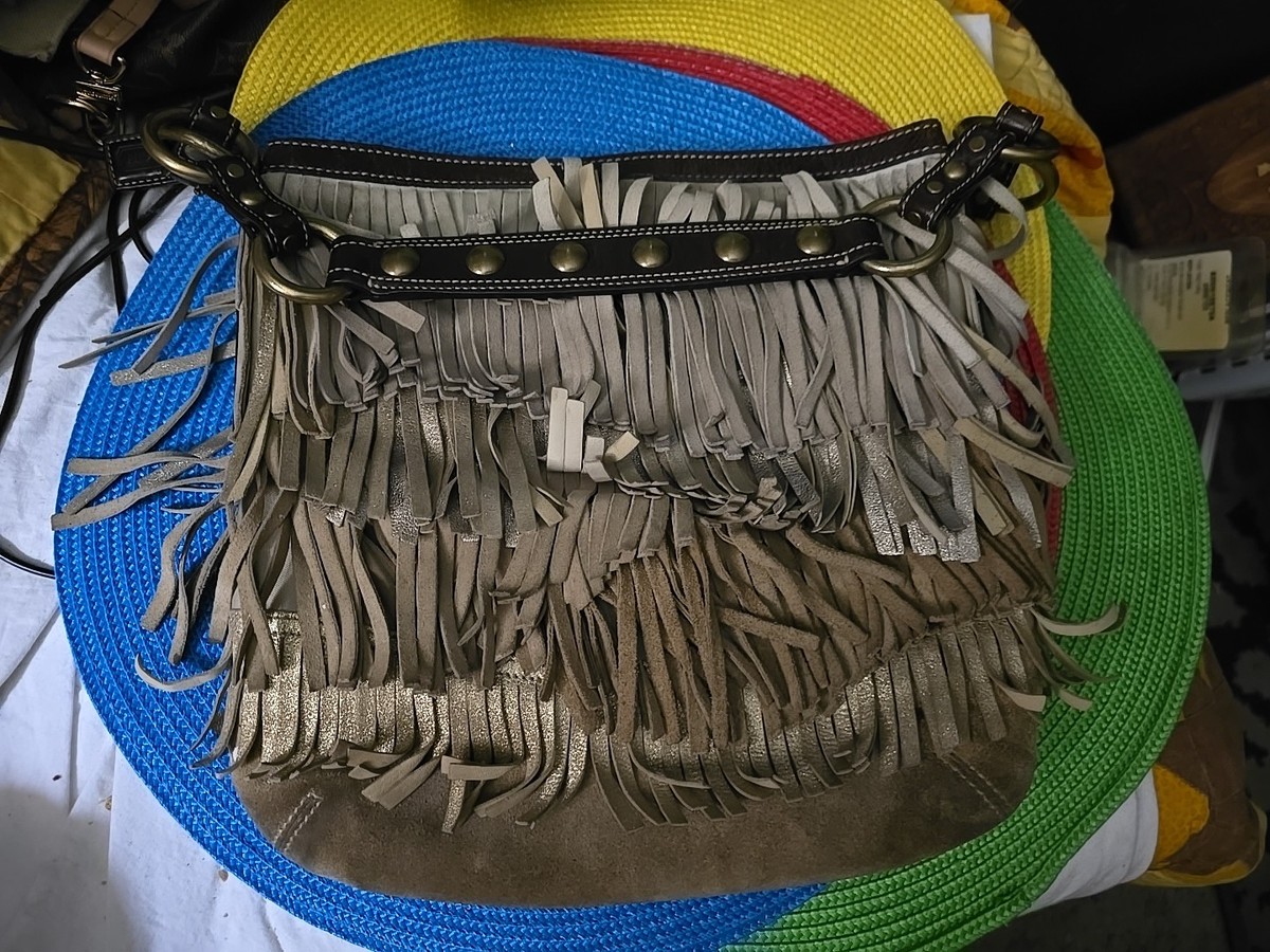 COACH BEIGE METALLIC SUEDE FRINGES BUCKLE SHOULDER BAG #9155 | eBay