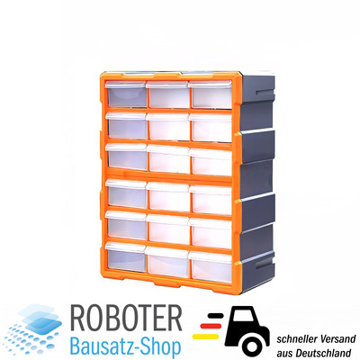 Kleinteilemagazin Sortimentskasten erweiterbar 18 Fächer (Orange)