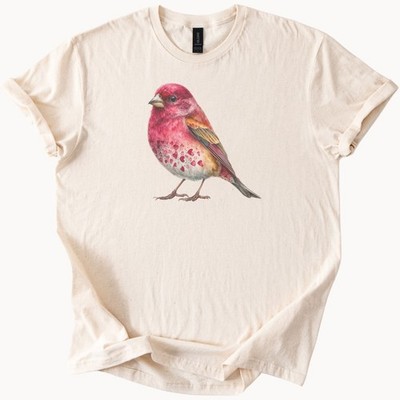 Rose Purple Finch Bird Shirt Watercolor Songbird Nature Art Graphic Tee