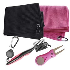 Gzingen Golf Towel and Brush Set, 2 Pack Microfiber Large, Pink Black