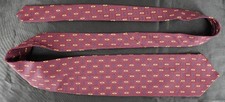 Ferrell Reed hand made 100 silk tie red gold blue square oval pattern