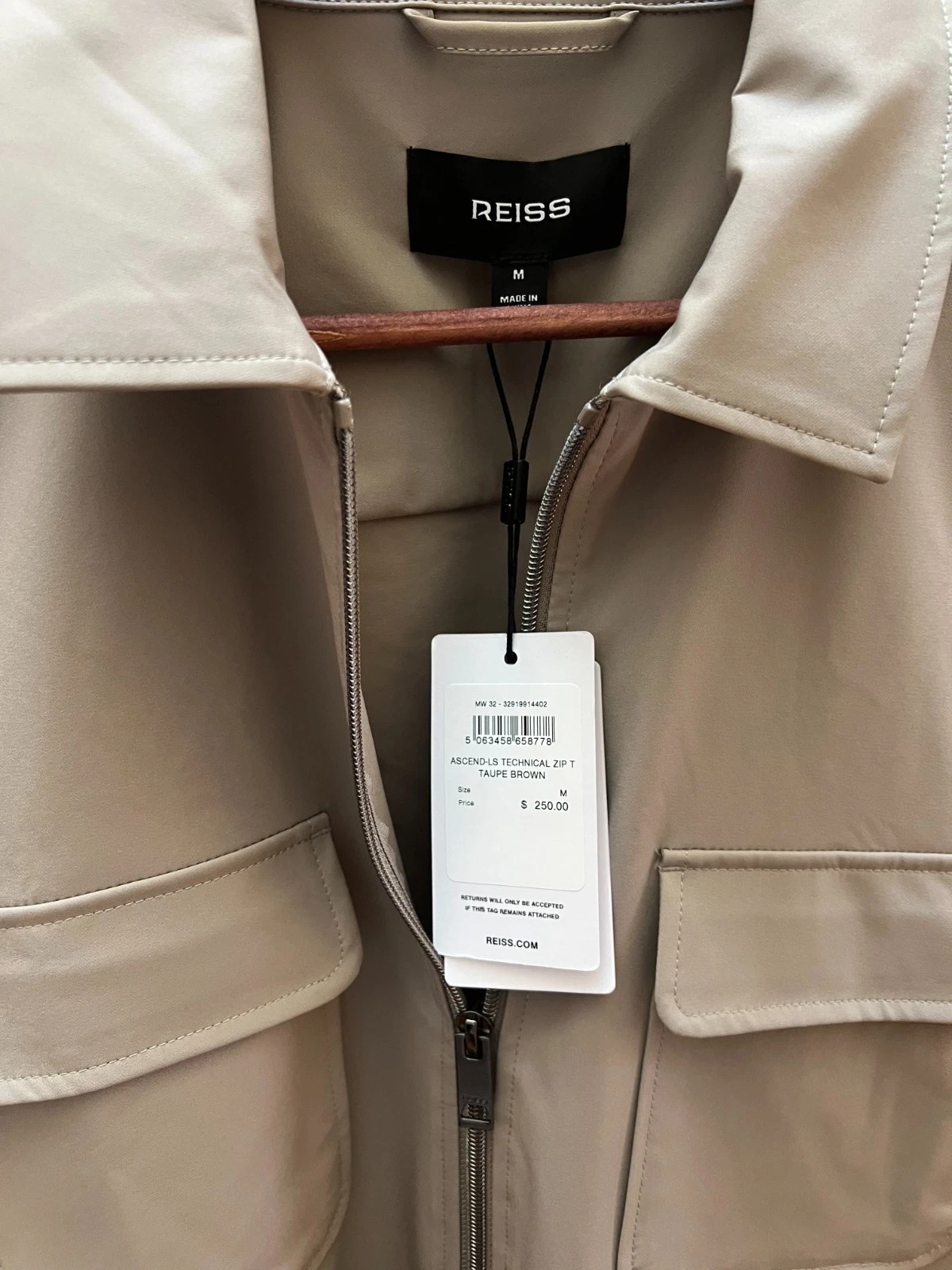 Men’s Reiss Technical Zip-Through Overshirt In Taupe Brown, Medium - product detail image 4