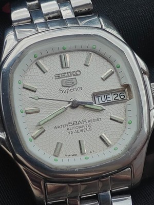 RARE Seiko 5 Superior Whirlpool White Dial Automatic Day-Date Japan Watch