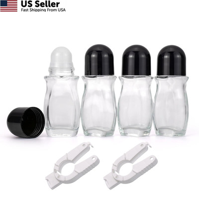 Newzoll 4 Pack 50mL Clear Glass Roller Bottles for with Black Caps 