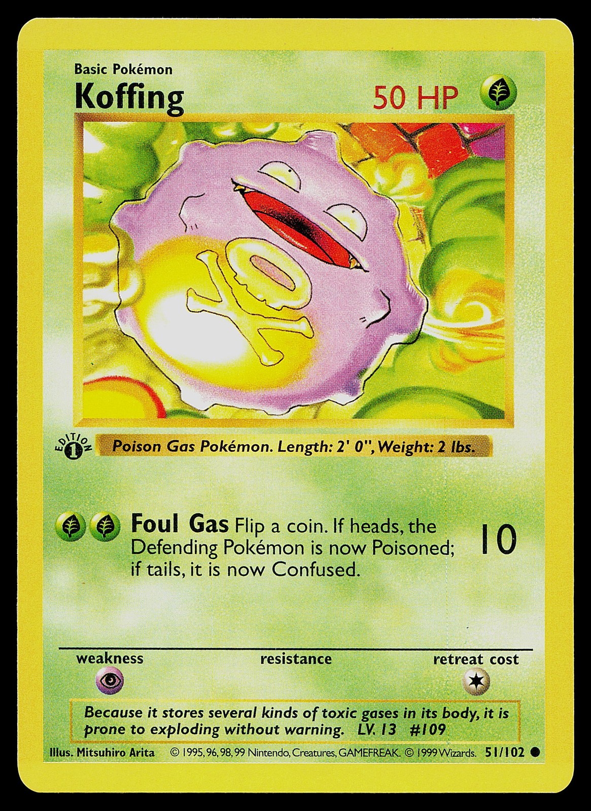 Pokemon Card - Koffing 1st Edition Base Set Shadowless 51/102