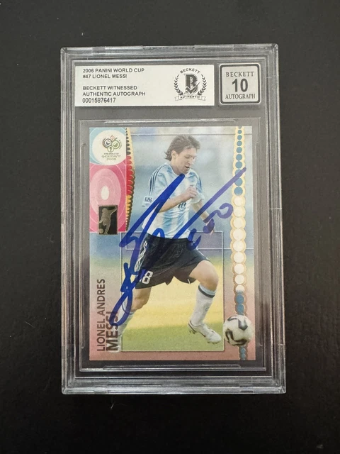 2006 PANINI GERMANY WORLD CUP 47 LIONEL MESSI FIRST WC ARGENTINA SIGNED ON CARD