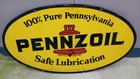 ORIGINAL 1971 VINTAGE METAL DOUBLE SIDED PENNZOIL OVAL SIGN 31"X18"