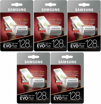 5 Pack Samsung 128GB EVO Plus Class 10 4k U3 Micro SDXC w/ Adapter MB-MC128GA