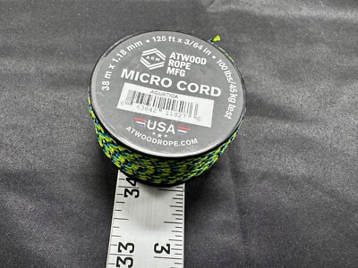 Cavo Micro Cord 1.18mm Corda Paracord Micro Atwood 1,18 Mm (3/64") - Bobina Da 125 Piedi (38 M), Leggera E Resistente, Made In USA Corda Anticaduta