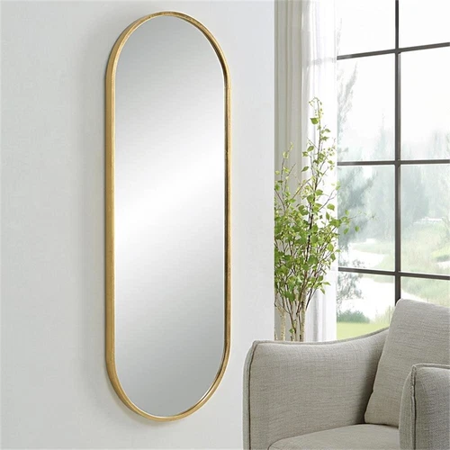 Uttermost Varina Tall Contemporary Iron Metal and MDF Mirror in Gold - Picture 1 of 6
