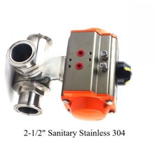 Three way L-port Tri-Clamp Pneumatic Ball Valve 2-1/2" Sanitary Stainless 304 