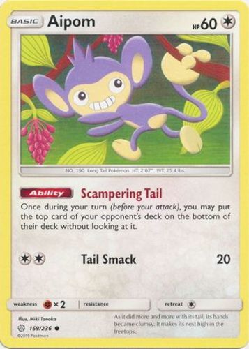 NM-Mint, English Pokemon Regular Aipom - 169/236 - Common SM - Cosmic Eclipse