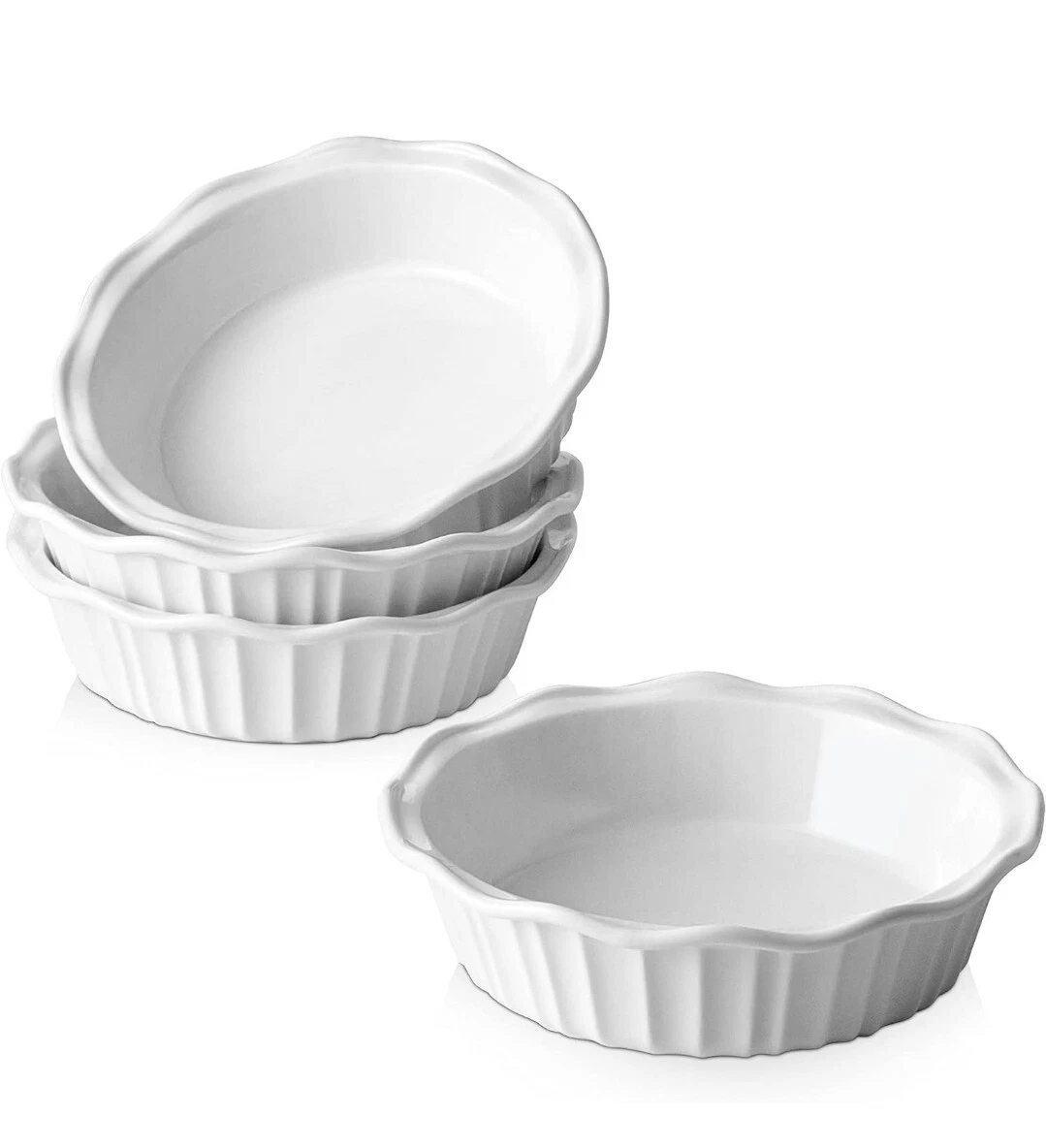 LIFVER Ceramic Pie Pans for Baking 6 Inches, Set of 4 Pie Dish, White New