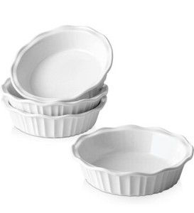 LIFVER Ceramic Pie Pans for Baking 6 Inches, Set of 4 Pie Dish, White New