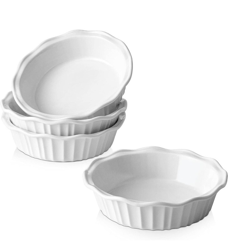 LIFVER Ceramic Pie Pans for Baking 6 Inches, Set of 4 Pie Dish, White New