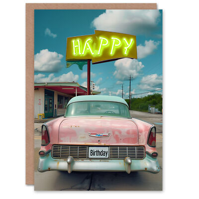 Geburtstagskarte Americana Diner Auto Foto Retro Land für Ihn Mann Grußkarte