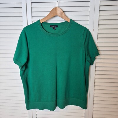 Lands' End Knit Top Short Sleeve Crew Neck Green Casual Comfy 1X