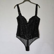 Free People Sparks Fly Corset Bodysuit Top Size Medium Black Sequin Party Body