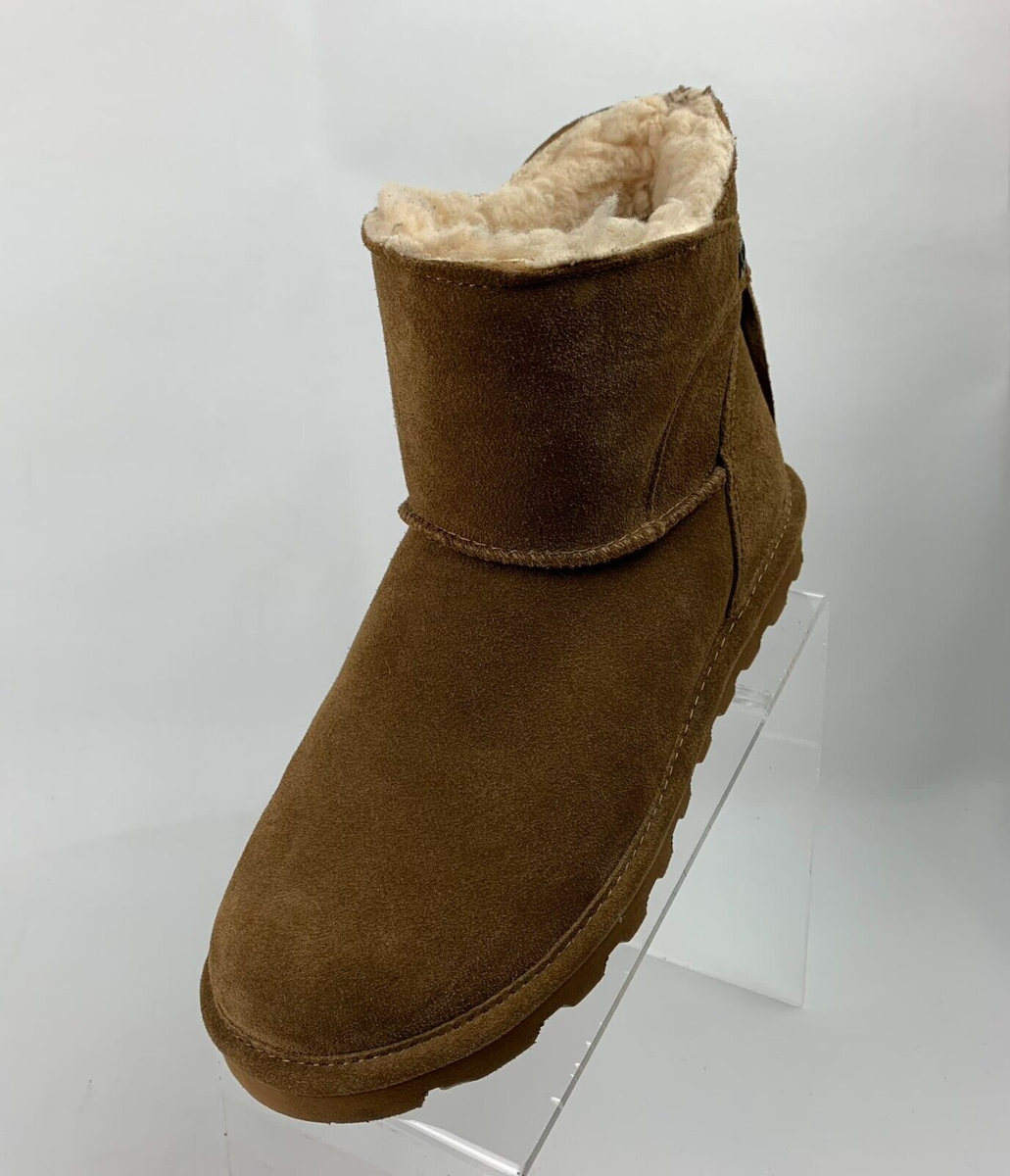 Bearpaw Natalia Ankle Boots Brown Leather Suede Round Toe Faux Fur
