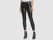  350 The Kooples Jeans Women's Black Faux Leather Crop Skinny Leg Pants Size 25