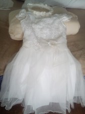 BEAUTIFUL Holy Communion/wedding Dress White Lace Short Sleeve Girls 6X VAIL