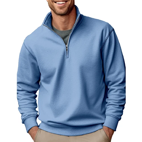 Herren lässig Baggy einfarbig Stehkragen T-Shirt Fleece 1/4 Reißverschluss Sweatshirt Tops - Bild 10 von 33