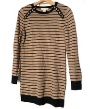 Michael Michael Kors Tan Black Stripe Knit Studded Dress Size S 6 Knee Length