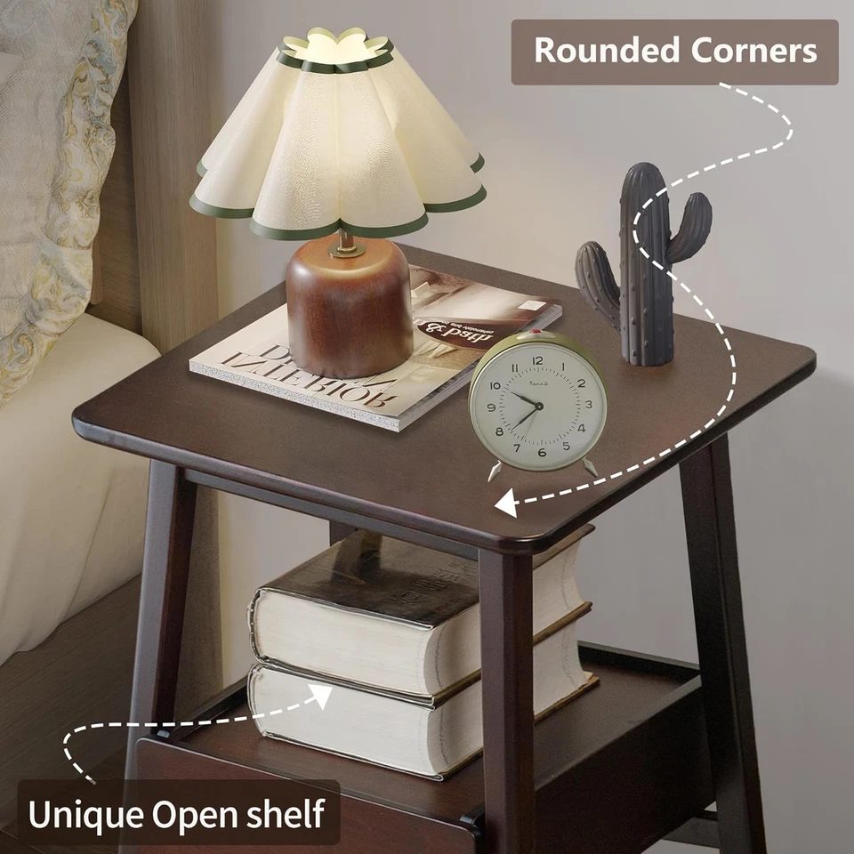 Mesita de Noche con Cajón, Mesita de Noche Moderna Mediados de Siglo, Mesitas de Noche con Abierta Foto 3 de 4