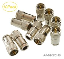10-Pack UHF PL-259 Male Clamp Type RF Connectors for RG8/RG213/LMR400 Coax Wire