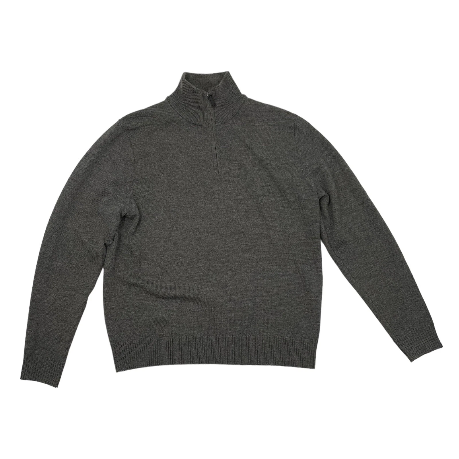 J. Crew Men Italian Merino Wool 1/4 Zip Pullover Sweater Mock Neck Grey Large