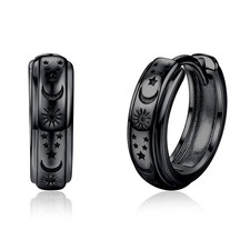 Sun Star Moon Earrings 925 Sterling Silver Black Galaxy Celestial Huggie Earr...