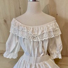 Vintage Malco Modes Square Dance Blouse Size Medium White Ruffle Off Shoulder