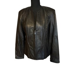 Valerie Stevens Leather Jacket Womens Size Medium Black Lamb Zip Coat Vintage