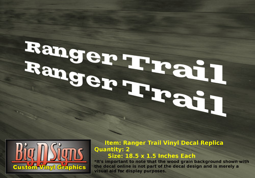 Ranger Trail Vinyl Decal 18.6" x 1.5" Boat Trailer Motor Sticker White Qty 2