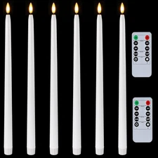 Homemory 15 inches Real Wax Flameless Taper Candles with Remote Timer, 6 Pcs Whi