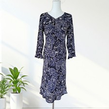 Y2K Vintage LAURA ASHLEY Navy Floral Paisley Midi Dress 4 US Cottage Academia