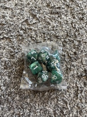 7 Green W/white Numbers Dice Set Polyhedral RPG Board Table Games Fantasy D&D