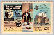 Postcard Capitol Hotel Steak House Amarillo Texas Advertisement