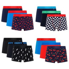 Boxers Happy Socks para hombre, paquete de 3 - baúles, algodón elástico, lisos/estampados...