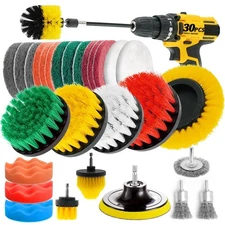 30 Piece Drill Brush Attachments Set, Scrub Pads & Sponge & Wire Brush for Dr...