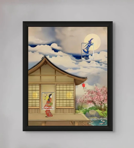 Pikachu & Cramorant Japanese Stamp Promo – 16x20 Pokemon Frame (Raw/Graded)
