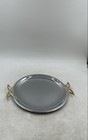 Vintage Kromex Mode Silver Round Shaped Serving Tray With Gold Handles — photo 1