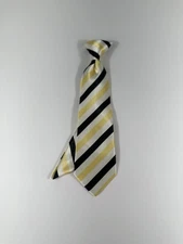 Boy's Clip-on Tie Hanky Cream Black Yellow Striped Polyester 2.75" x 10" Long